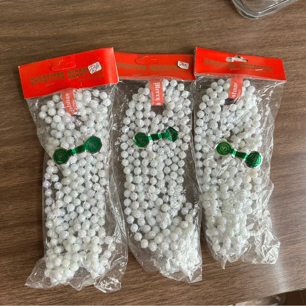 3 packs of Vintage 1950s HF Co. Florasilk Iridescent White Rose Beaded Garland